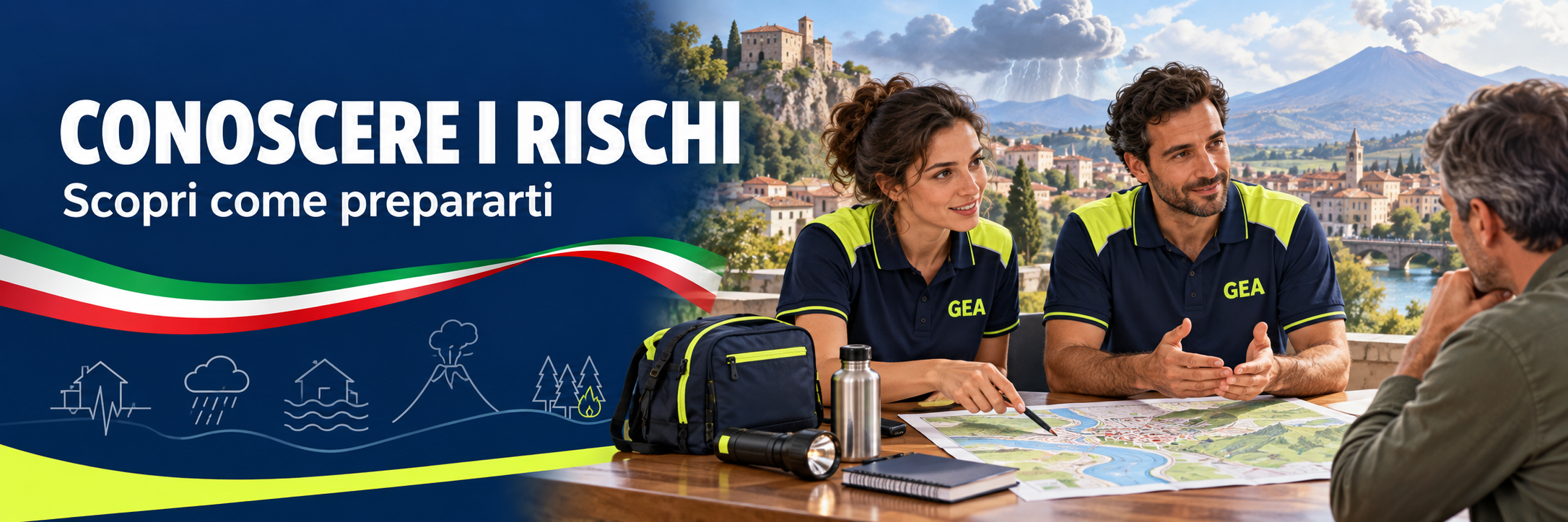 Conoscere i rischi: illustrazione dedicata alla prevenzione e alla preparazione alle emergenze